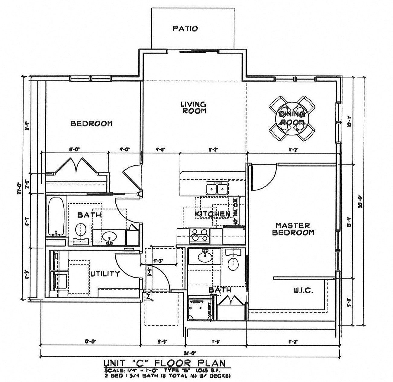 Floor plan for 2 beds, 1.8 baths, 1065 sqft